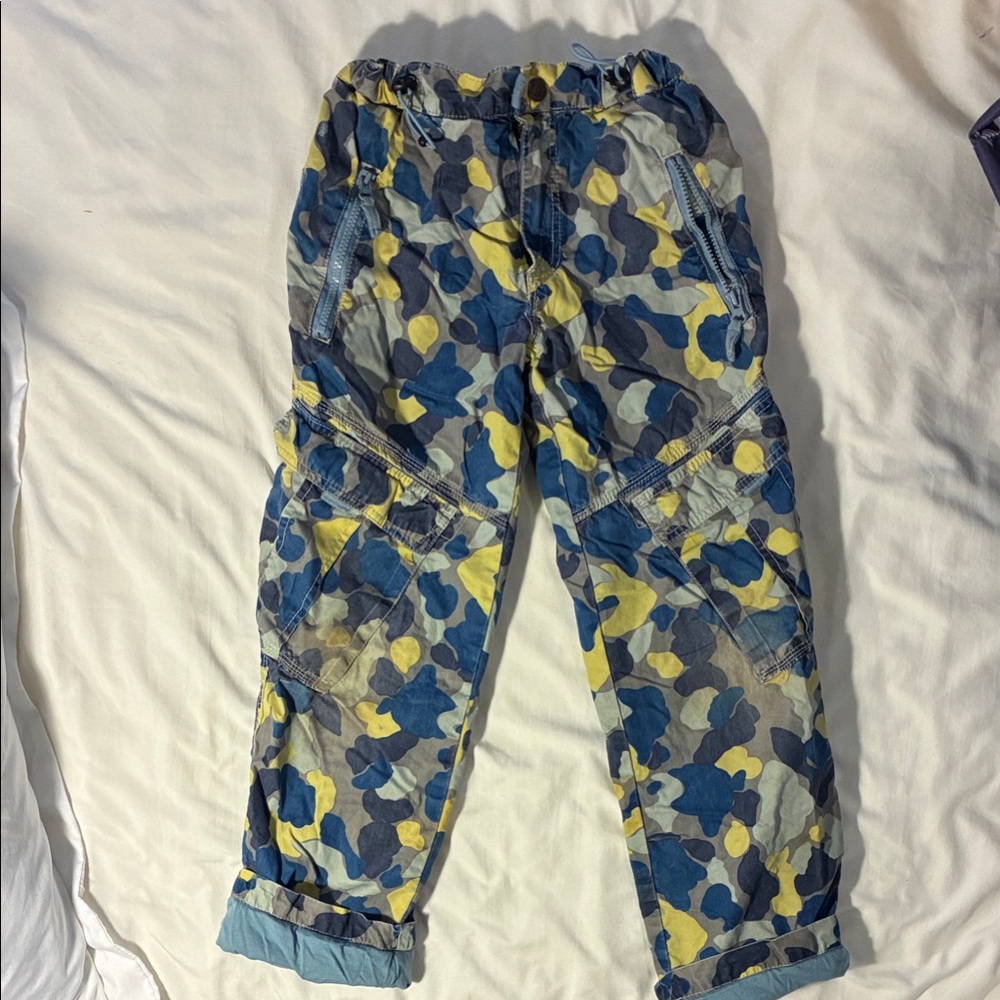 Mini Boden Blue and Yellow Camouflage Cargo Pants